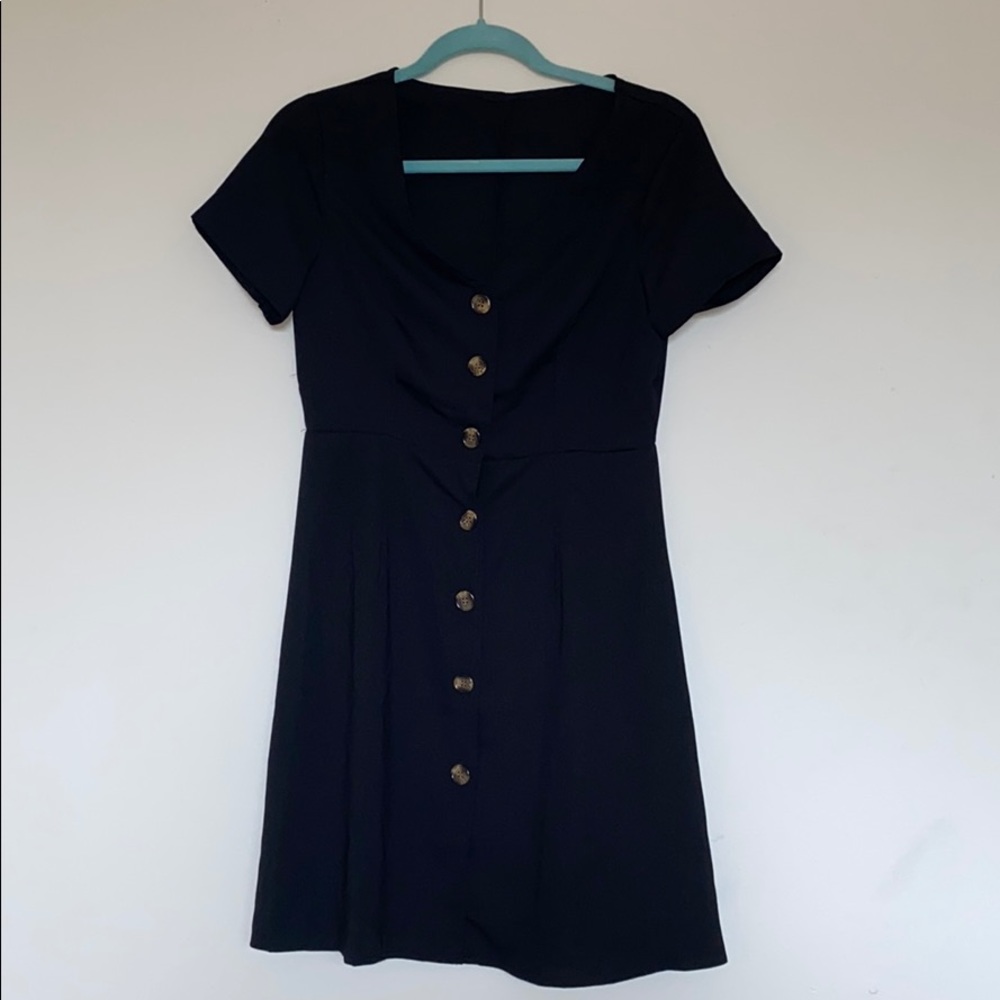 Black 100% polyester button down dress